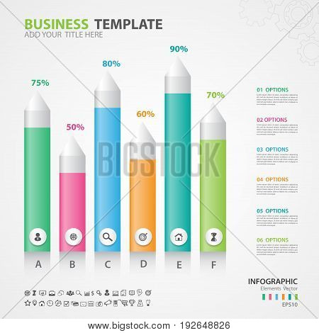 Infographics elements diagram with 6 steps options Vector illustration Arrow icon presentation template advertisment layout Process chart business flyer banner design web design timeline silde