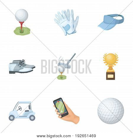 A golfer, a ball, a club and other golf attributes.Golf club set collection icons in cartoon style vector symbol stock illustration .