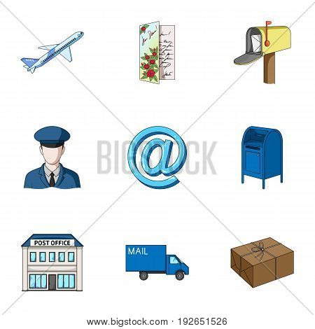 Postman, envelope, mail box and other attributes of postal service.Mail and postman set collection icons in cartoon style vector symbol stock illustration .