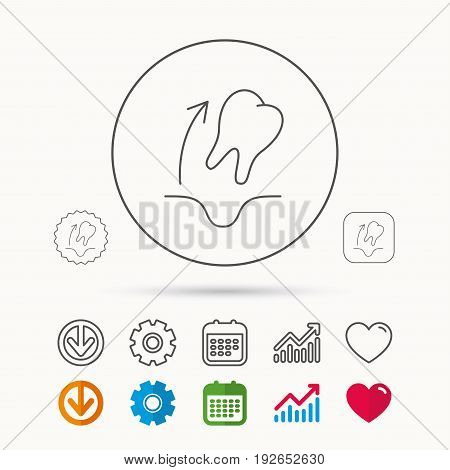 Tooth extraction icon. Dental paradontosis sign. Calendar, Graph chart and Cogwheel signs. Download and Heart love linear web icons. Vector