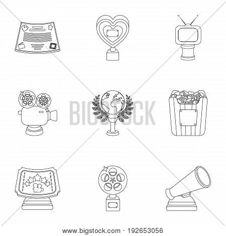A set of awards for the movie viewings. Gold, silver and bronze awards to the Director, the actor. Moovie awards icon in set collection on outline style vector symbol stock web illustration.