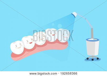 cute cartoon tooth with paparazzi on the blue background