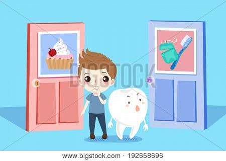 cute cartoon boy and tooth with helath concept