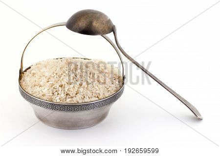 Rice In A Bowl On A White Background
