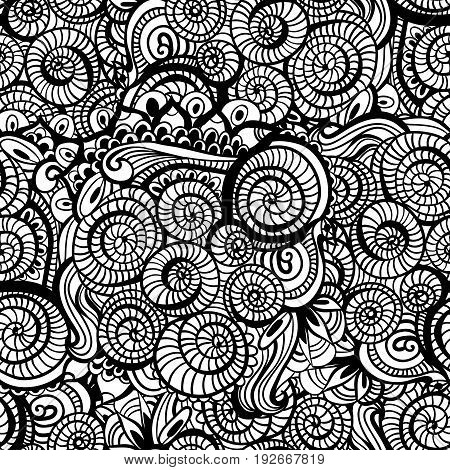 Seamless asian ethnic floral retro doodle background pattern in vector. Zentangles inspired.