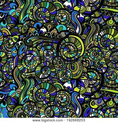 Seamless asian ethnic floral retro doodle background pattern in vector. Zentangles inspired.