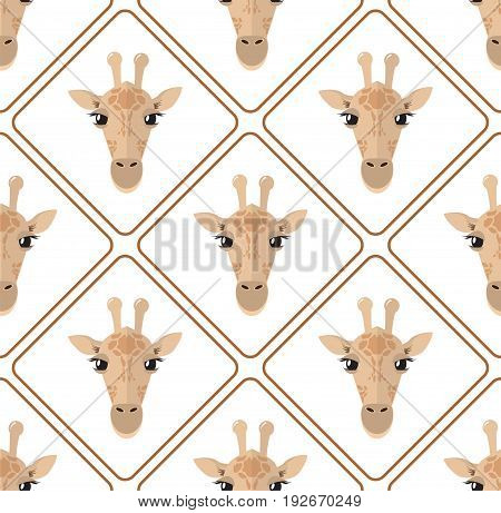 Seamless pattern with giraffes rhombuses on white background head