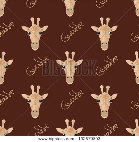Seamless pattern with giraffes on a brown chocolate background head