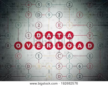 Data concept: Painted red text Data Overload on Digital Data Paper background with Hexadecimal Code