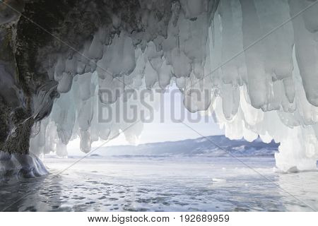 Ice Cave, Lake Baikal, Oltrek Island. Winter