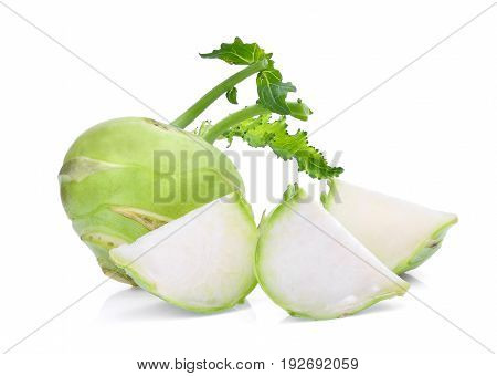 fresh green kohlrabi with slice isolated on white background