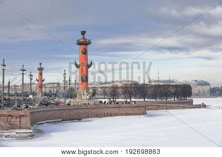 The Spit of Vasilyevsky Island in Saint Petersburg in winter Russia