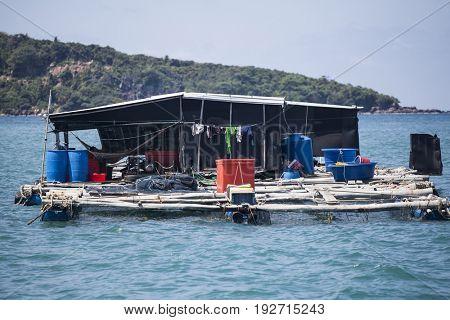 PHU QUOC, VIETNAM - March 21, 2017: Lifestyle of fishermen on their boats in An Thoi pier village, Phu Quoc island, Vietnam