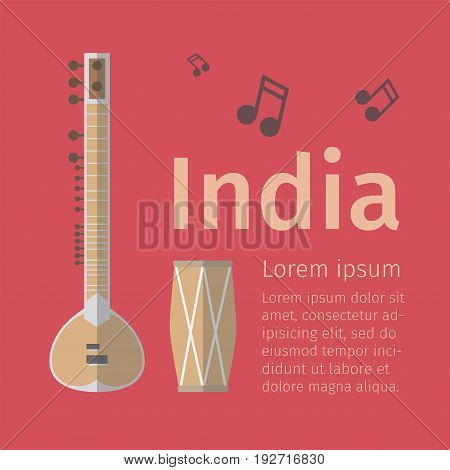 Indian music poster. Flat icon. Vector template