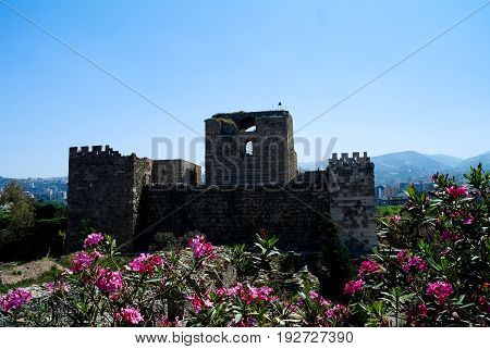 Ruins of crusaders fort in Byblos Jubayl Lebanon