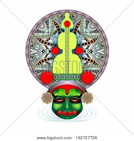 indian kathakali dancer face decorative modern vector illustration for happy onam holiday