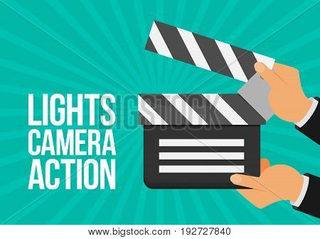 cinema lights camera action flat vector background