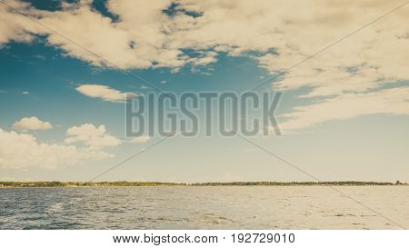 Beautiful seascape evening sea horizon and sky. Tranquil scene. Natural composition of blue water nature