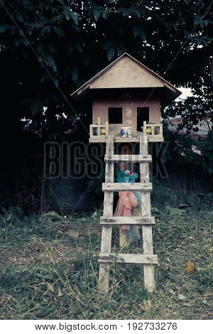 Wooden Joss house in southeast asia.Horror scene.