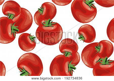 Tomatoes and sliced pieces on a pink background. Seamless pattern. Vector illustration.