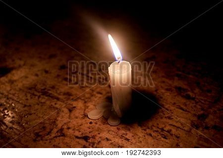 Candle in Line top the stone table Temple of the Holy Sepulcher in Jerusalem