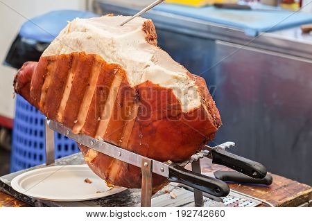 Italian Cooked Ham Ready To Be Sliced.
