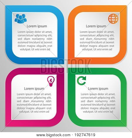 A set of four infographic labels. Clearly layered AI 5 file