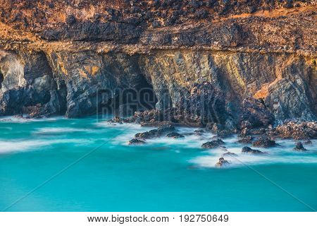 Caves Near Ajuy Village On Fuerteventura, Spain. Long Time Exposure