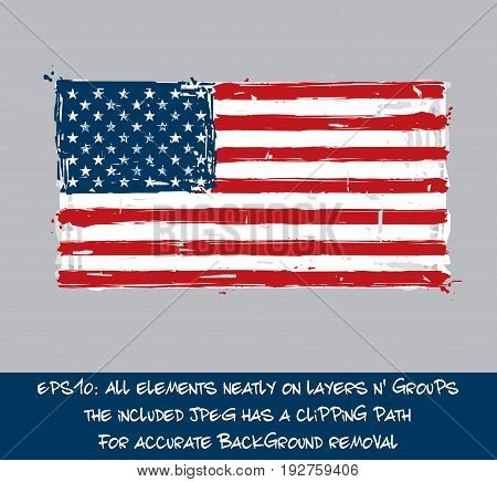 American Flat Flag - Vector Artistic Brush Strokes and Splashes. Grunge Illustration all elements neatly on layers and groups. The JPEG has a clipping path for accurate background removal