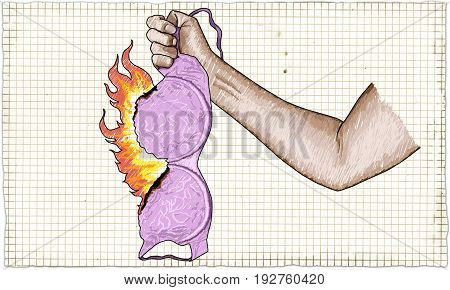 Strong Woman Fist holding a Burning Bra