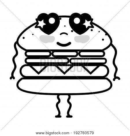 line kawaii cute tender humburger food vector illustration