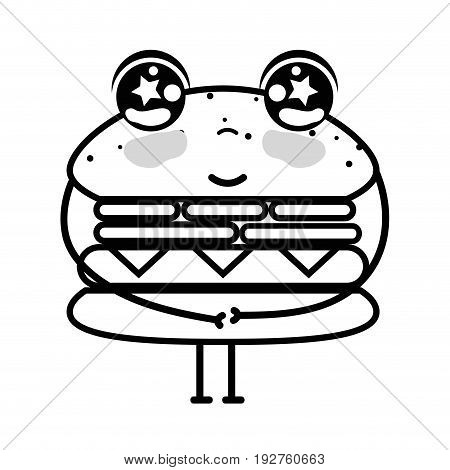 line kawaii cute happy humburger food vector illustration