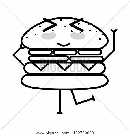 line kawaii cute funny humburger food vector illustration