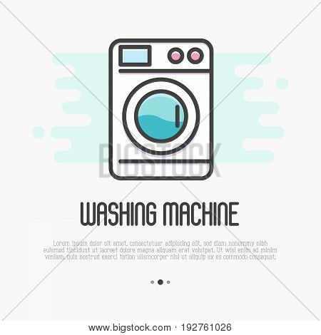 Washing machine thin line icon. Vector illustration for laundry or plumbing logo.