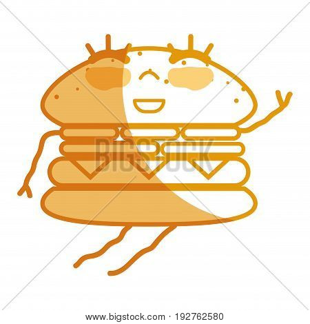 silhouette kawaii cute happy humburger food vector illustration
