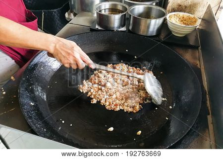 Hawker Frying Cooking Fried Carrot Cake Or Kueh Kak