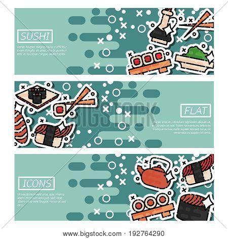 Set of Horizontal Banners about sushi. Vector illustration, EPS 10