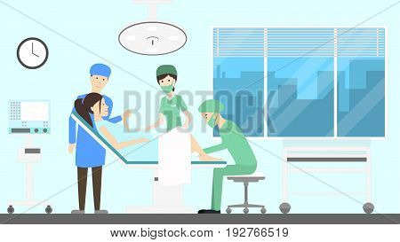 Maternity hospital ward. Woman gives birth to a baby.