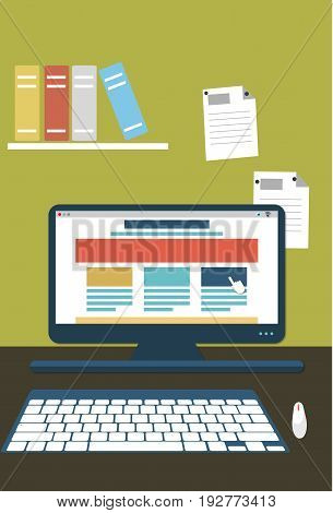 Web worker workplace with computer vector background