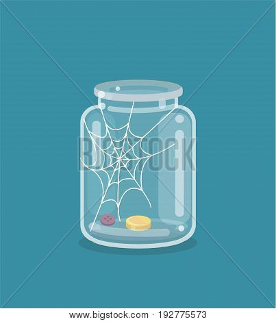 Saving flat empty money jar on white background