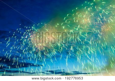 Firework Green Clolrful With Night To The Sky