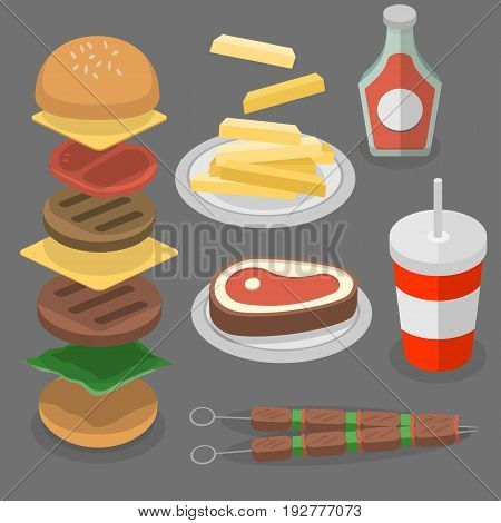 Fast Food, burger and cola isolated  vectors