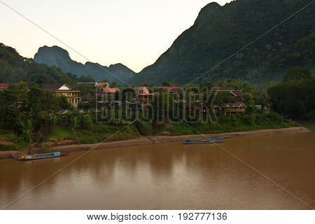 Landscape of Nong Khiaw and Ou river, Laos southeast asia