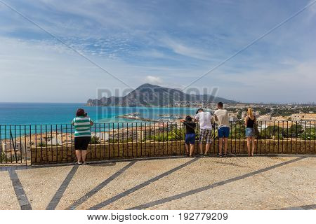 ALTEA, SPAIN - JUNE 09, 2017: Tourists enjoying the view over the Costa Blanca from the old town of Altea