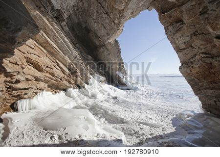 Cave In Cape Uyuga. Lake Baikal, Winter