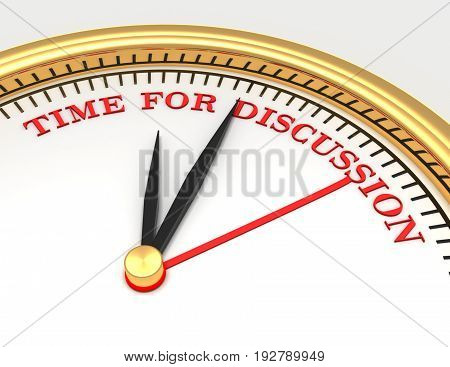 Clock with words time for dicussion on face