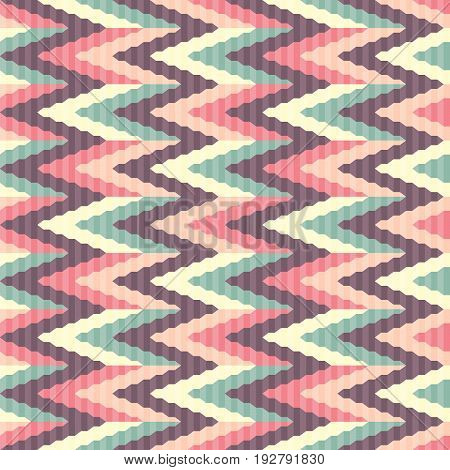 Seamless bright pattern of zigzags retro style. Contrasting colors. Ethnic style. Shirred fabric.