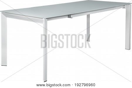 Modern white dinning table. Modern designer, Sliding table isolated on white background. Series of furniture