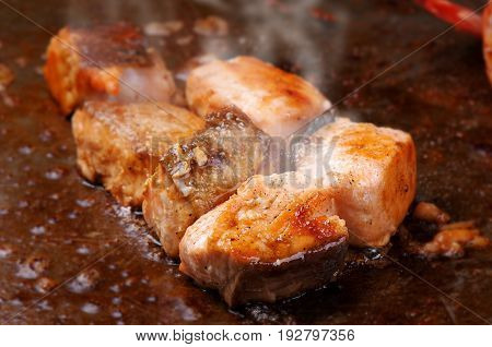 Japanese food salmon fish hot teppan yaki