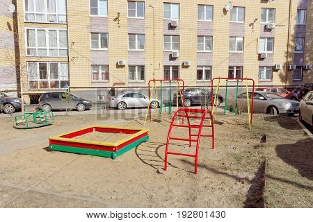 Nizhny Novgorod, Russia. - April 10.2017. A small playground in the courtyard along Malaya Yamskaya Street 50